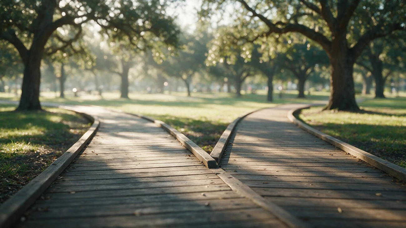 Two diverging paths representing the legal choices between separation and divorce